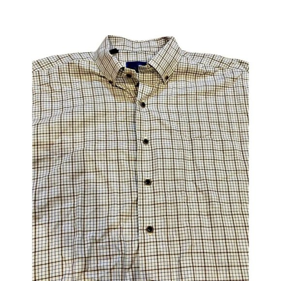 David Donahue Other - David Donahue Standard Superfine Twill Blue Brown Plaid Dress Shirt Men's Sz XL